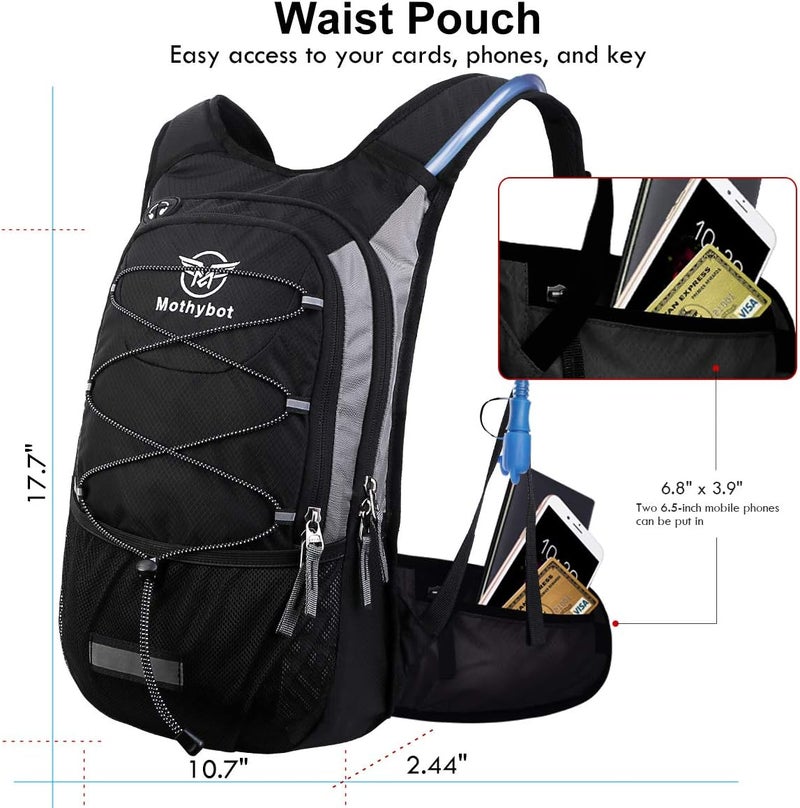 Mothybot Insulated Hydration Backpack Pack with 3L BPA Free Leak Proof Water Bladder, Large Storage Lightweight Hiking Daypack with Waist Pouches & Cooler Layer, for Running, Biking, Camping, Festival - Image 3